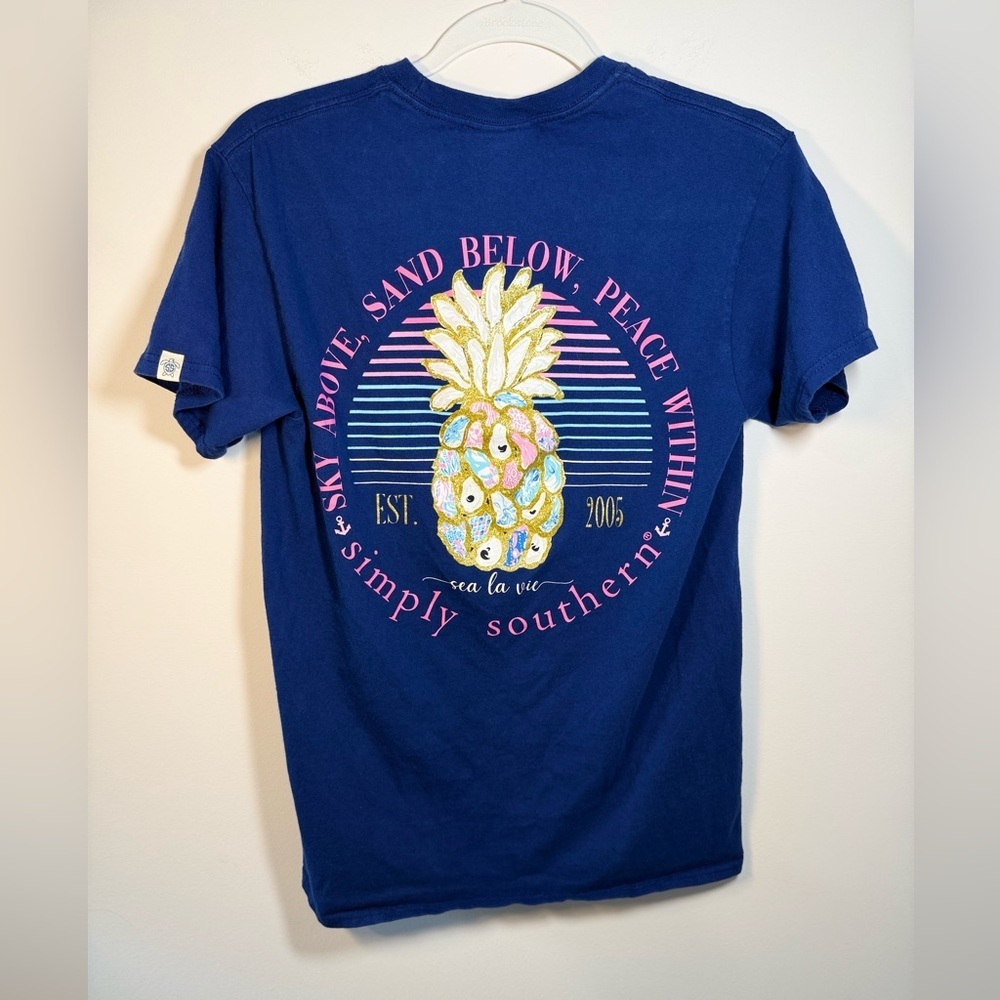 Simply Southern Blue Little Girls Kids Short Sleeve T-Shirt size Small